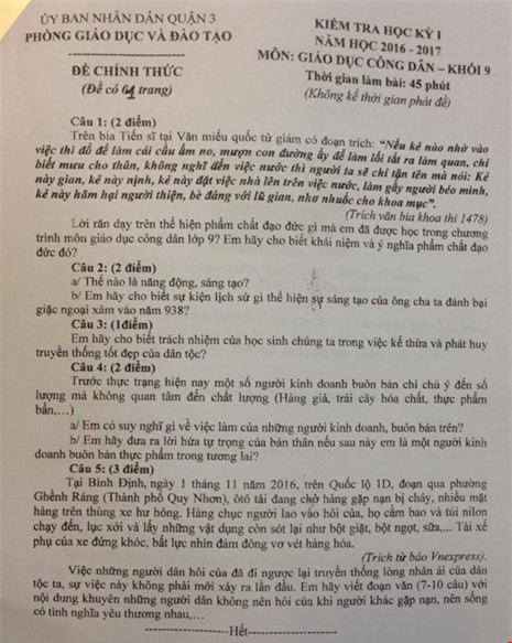 'Lời nhắn xin lỗi vì làm bể kính xe' vào đề GDCD  - ảnh 2
