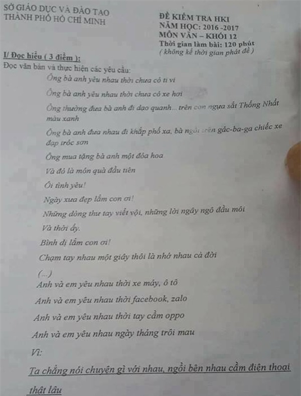 Đưa lời bài hát “Ông bà anh” vào đề thi, có gì phải tán dương?