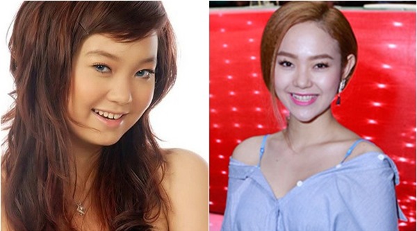 Hình ảnh ngày ấy, bây giờ của Minh Hằng cho thấy sự thay đổi rõ ràng của Bé Heo, đặc biệt là chiếc cằm nhọn hoắt bất thường.