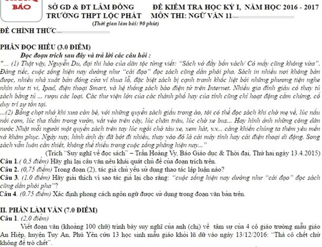 'Tha co chet chu khong de tro chet' vao de thi Van lop 11 hinh anh 1