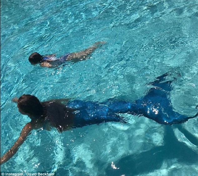 David khoe ảnh con gái Harper bơi cùng nàng tiên cá ở Maldives - Ảnh 1.