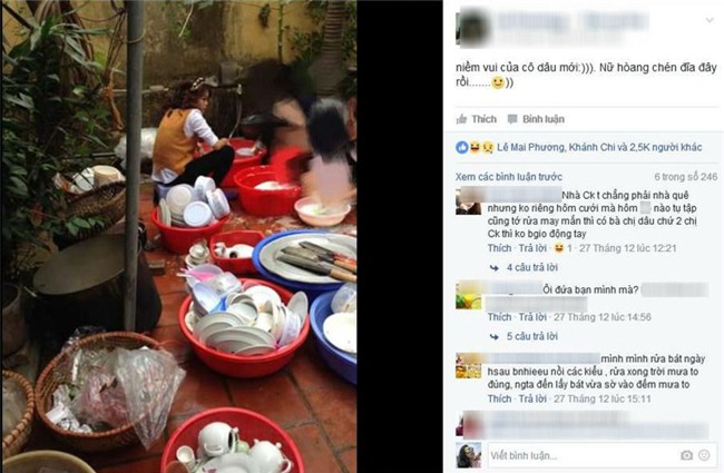 Dâu mới chưa kịp tháo vương miện cài đầu đã phải xắn tay rửa đống bát - Ảnh 1.