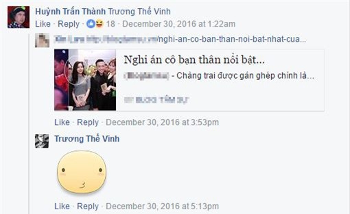 Trong một bức ảnh đăng tải đồn đoán về mối quan hệ của Anh Đức và Hy Shin, Trấn Thành liền bình luận và gắn&nbsp;thẳng tên Trương Thế Vinh để nam ca sĩ có thể nhìn thấy. - Tin sao Viet - Tin tuc sao Viet - Scandal sao Viet - Tin tuc cua Sao - Tin cua Sao