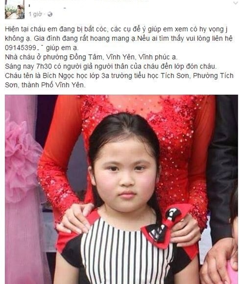 Vĩnh Phúc: Bé gái lớp 3 đi học bị người lạ đón đi, nghi bị bắt cóc - Ảnh 1.