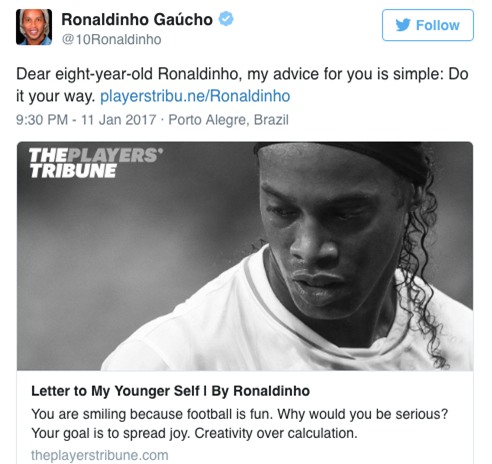 Ronaldinho gửi thư cho chính mình: Thứ bóng đá tự do như chim trời là đây-1