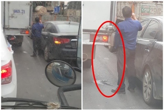 Ông bố mở cửa ô tô cho con đi vệ sinh khi dừng đèn đỏ ngay trên phố Hà Nội - Ảnh 5.