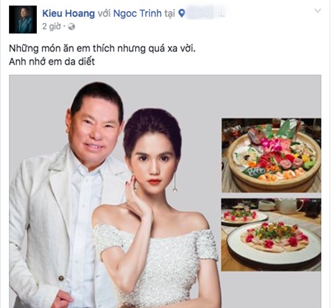 
Với mỗi một status bày tỏ nỗi nhớ, Hoàng Kiều luôn tag tên facebook cá nhân của Ngọc Trinh.
