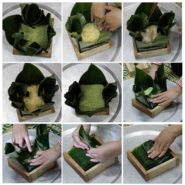 Tiếp theo là cho gạo và nhân vào trong.