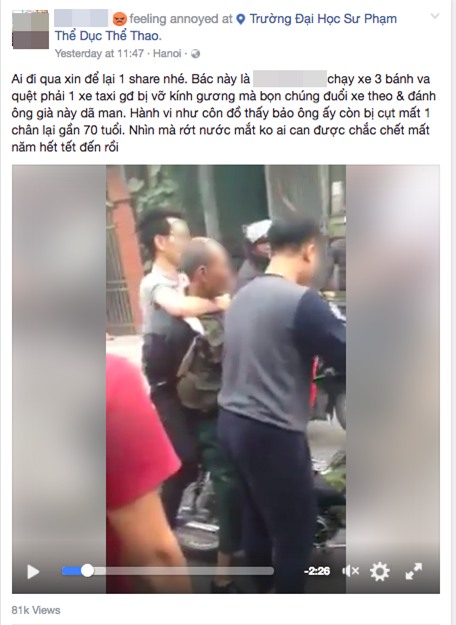 Bỏ chạy sau khi va quệt làm vỡ gương xe, bác lái xe ba gác bị nhóm thanh niên đánh đập giữa phố - Ảnh 1.