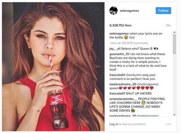 Bức ảnh của Selena Gomez từng nắm giữ danh hiệu bức ảnh được “Like” nhiều nhất trên Instagram trước khi bị Beyoncé “vượt mặt”