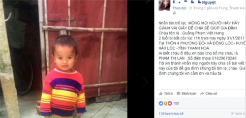 Bé trai 2 tuổi mất tích vào ngày Tết, bố mẹ khóc ròng tìm con - 1