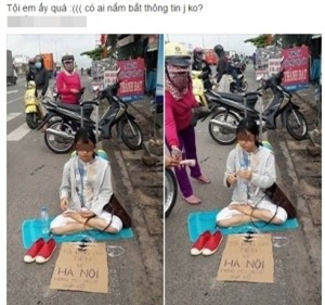 Co gai xinh dep ngoi giua duong xin tien ve Ha Noi hinh anh 1