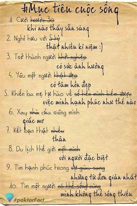 10 mục tiêu cuộc sống gây sôi nổi cộng đồng mạng
