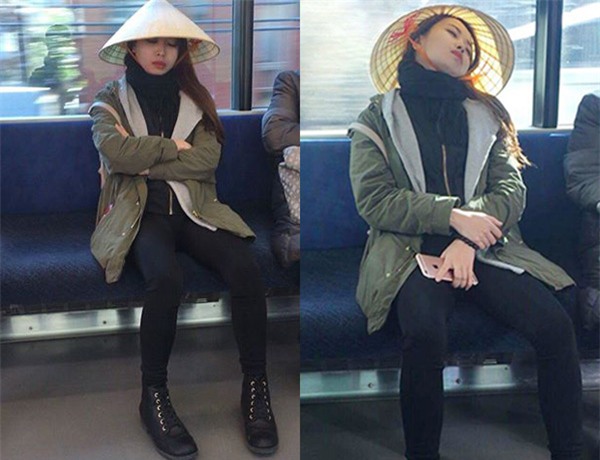 Dân mạng truy tìm cô gái đội nón lá ngủ quên trên tàu điện tại Nhật Bản - Ảnh 1.