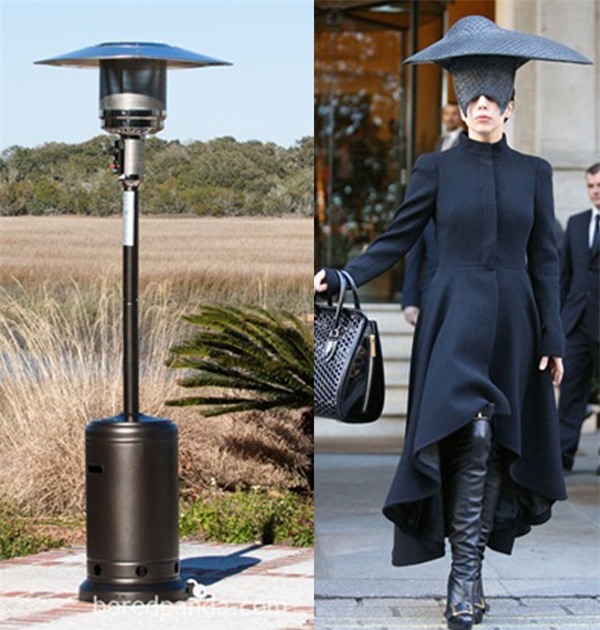 Một bộ trang phục màu đen kết hợp mũ đội rộng vành được cho là “lấy ý tưởng” từ cột đèn trên đường phố.