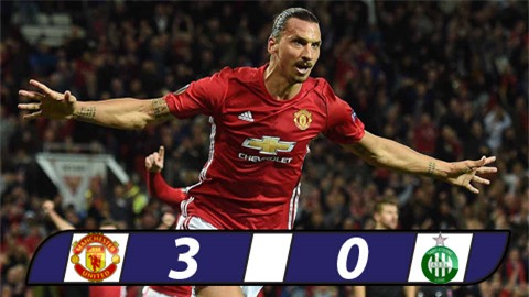 Ibra lập hat-trick, M.U dễ dàng đánh bại St.Etienne
