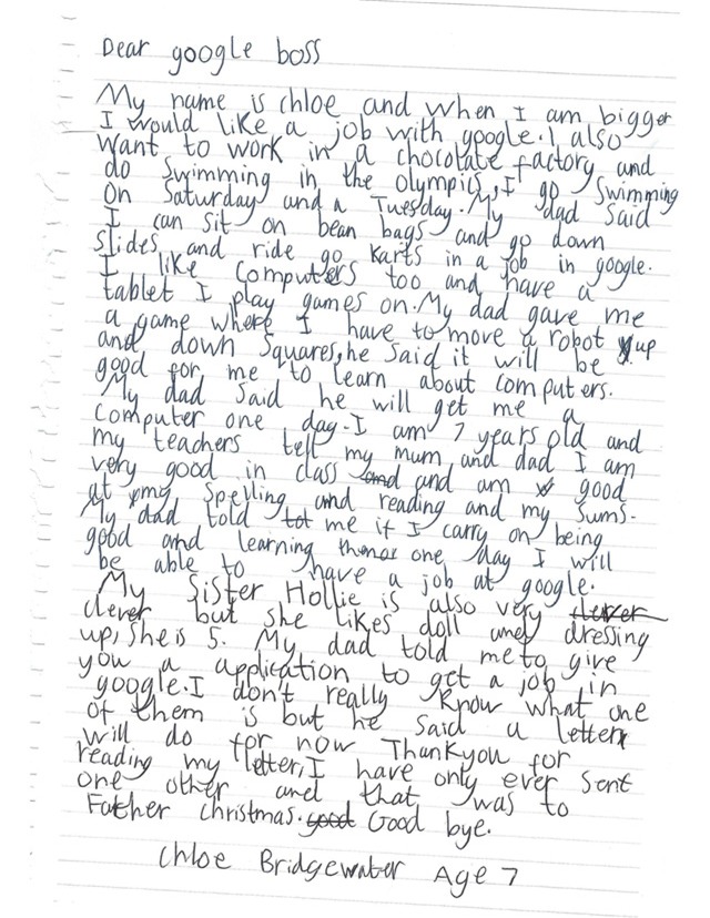 Nội dung bức thư viết tay của Chloe.