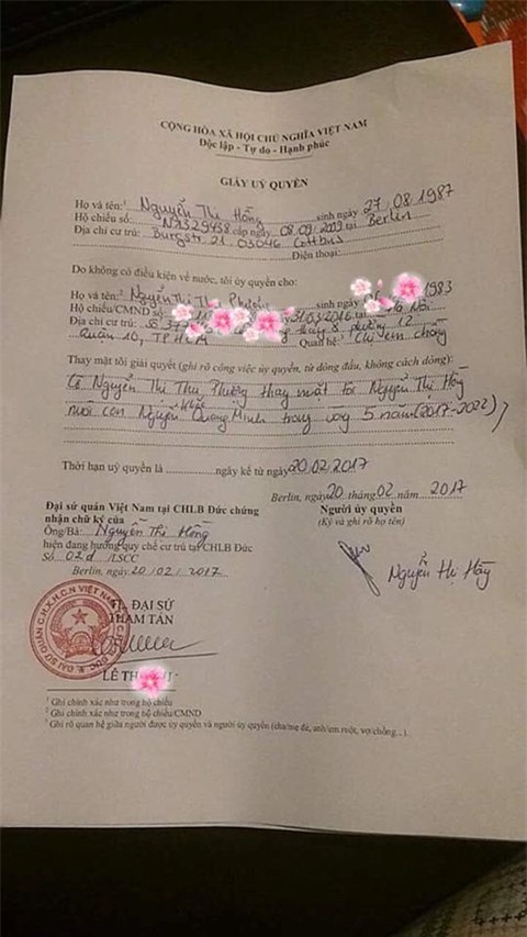 Thu Phượng công khai tờ giấy uỷ quyền của chị dâu trên trang cá nhân.