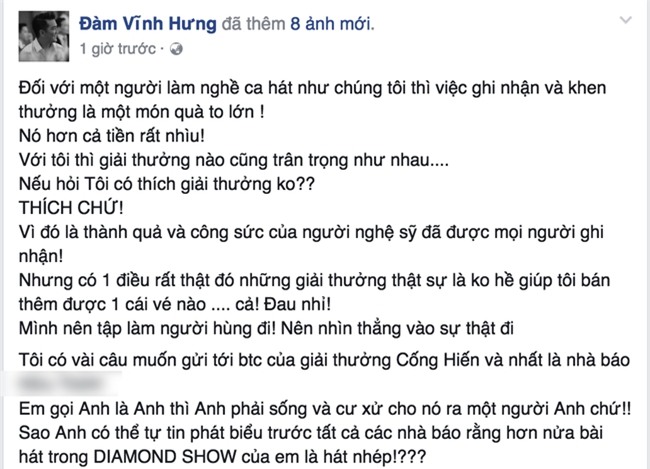 Đàm Vĩnh Hưng bức xúc khi bị BTC giải Cống hiến cho rằng đã hát nhép hơn nửa liveshow - Ảnh 1.