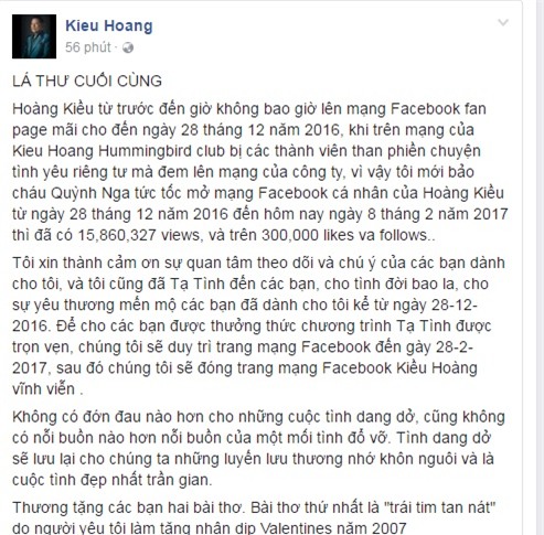 truoc khi dong facebook, hoang kieu co 