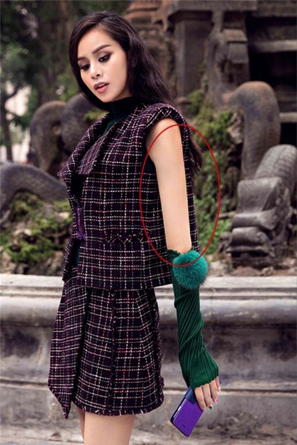 Phần cánh tay của Sella Trương được “vuốt” thẳng tắp, mịn màng đến mức khó tin.