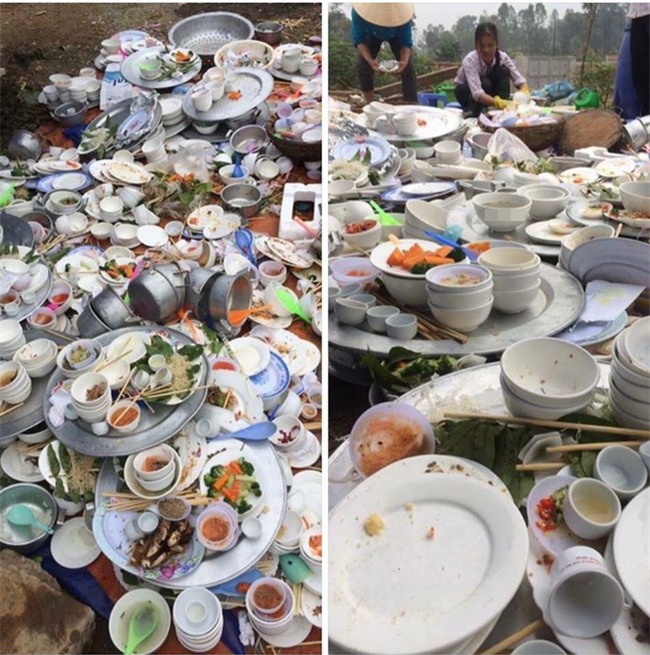 Núi cao vực sâu cũng không khiến các nàng dâu nản lòng bằng việc một mình rửa cả bãi chiến trường như thế này - Ảnh 1.