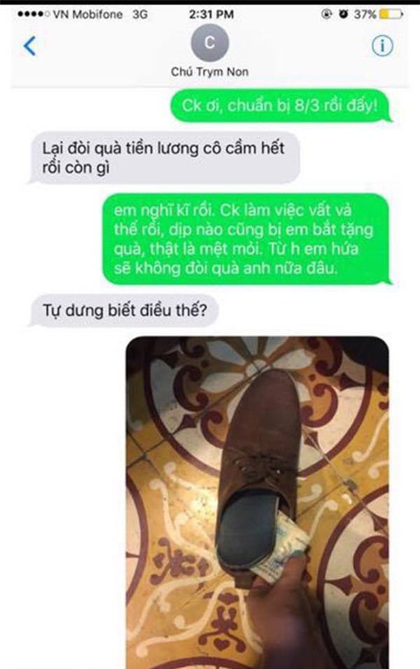 Dang dinh tron qua ngay 8/3, buc anh vo chup khien anh chong nai ni xin 'cong nop'