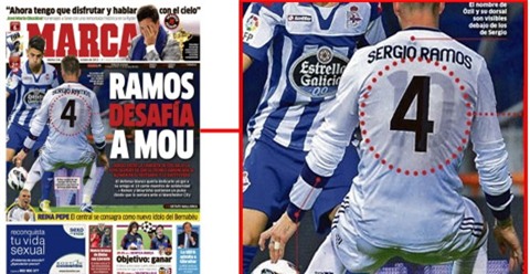 Ramos từng thể hiện sự chống đối Mourinho bằng cách mặc áo Oezil