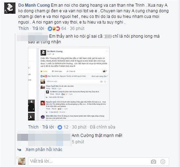 Đỗ Mạnh Cường xoá status, nói sẽ rút kinh nghiệm nhưng không quên nhắn Ngọc Trinh ăn nói cho đàng hoàng - Ảnh 2.