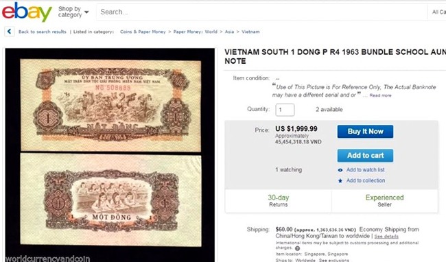 tiền cổ, sưu tầm tiền cổ, tiền giấy Việt Nam, ebay, Amazon, cao sao vàng, hàng Việt rao bán trên Amazzon, thương mại điện tử