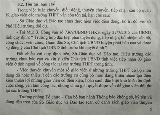 Sở Nội vụ Thanh Hóa chỉ ra những hạn chế, tồn tại trong việc thực hiện luân chuyển, điều động, thuyên chuyển, tiếp nhận cán bộ quản lý, giáo viên các trường THPT trên địa bàn tỉnh