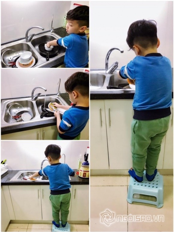 sao việt, con sao việt, con sao việt làm việc nhà, con sao rửa bát, nhóc tỳ nhà sao việt