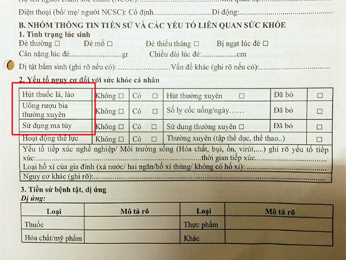 Phiếu sức khỏe nhà trường phát cho học sinh tiểu học hỏi Biện pháp tránh thai đang dùng? Số lần có thai? Số lần sảy thai? - Ảnh 2.