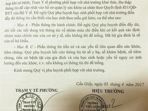 Phiếu sức khỏe nhà trường phát cho học sinh tiểu học hỏi Biện pháp tránh thai đang dùng? Số lần có thai? Số lần sảy thai? - Ảnh 4.