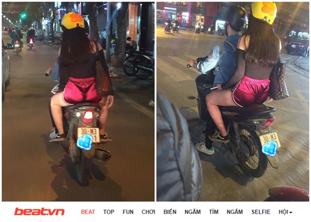 Không ít các cô gái trẻ mặc hở hang quá đà, có hành vi thiếu ý thức khi tham gia giao thông đang phải nhận những cái nhìn thiếu thiện cảm của người đi đường. Ảnh: Facebook/Beat...
