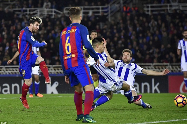 Messi đã ghi bàn ở trận hòa Sociedad 1-1 ở lượt đi