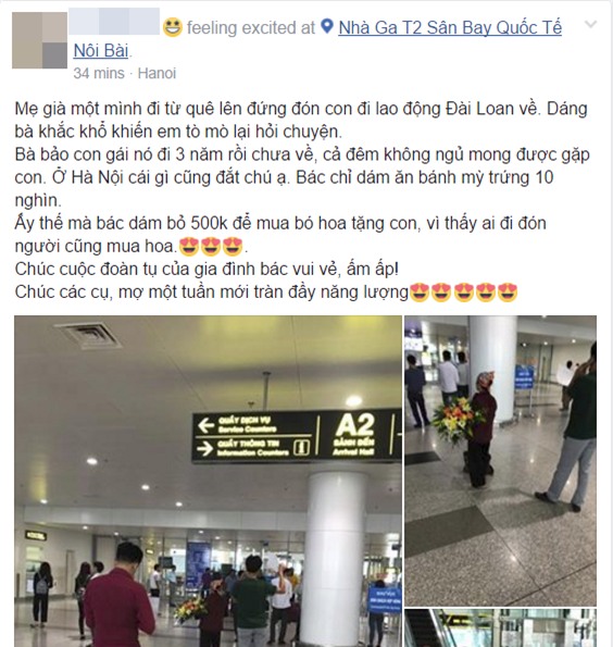 Hình ảnh cảm động ở sân bay: Người mẹ nghèo ôm bó hoa 500k chờ tặng con gái sau 3 năm đi xuất khẩu lao động - Ảnh 1.