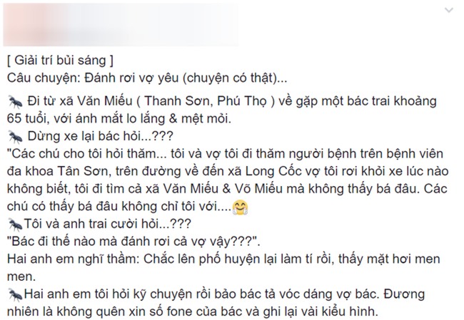 Câu chuyện đáng yêu nhất ngày hôm nay: ông chú chở vợ đi chơi, đánh rơi vợ giữa đường và cái kết bất ngờ - Ảnh 1.