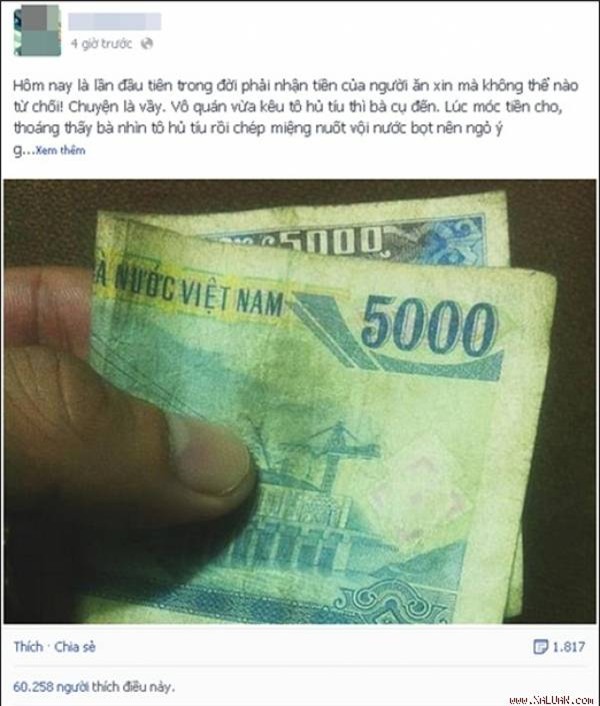 Tô hủ tiếu, tờ 5 nghìn đồng và lời đề nghị không thể chối từ của bà lão ăn xin - Ảnh 1.