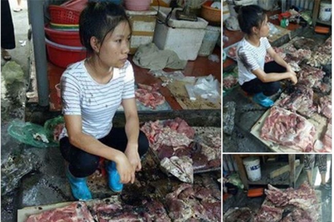 Người nhà hai phụ nữ hắt dầu luyn trộn chất thải vào sạp thịt lợn đến xin lỗi, mong rút đơn - Ảnh 1.