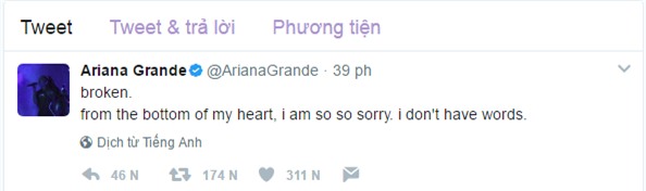 Ariana Grande lên tiếng sau vụ nổ bom tại Anh: Từ tận đáy lòng mình, tôi thực sự rất lấy làm tiếc - Ảnh 1.