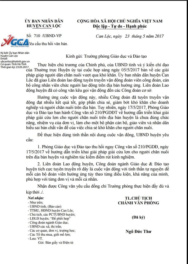 giải cứu thịt lợn, giáo viên, Hà Tĩnh