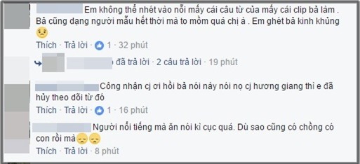  Nhiều khán giả đã lên tiếng phản đối cách hành xử của Trang Trần và cho rằng cô ăn nói thiếu văn minh.(Ảnh: Chụp từ FBNV) 