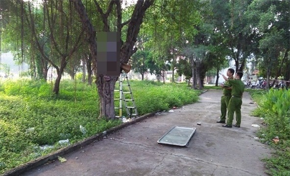 nguoi dan ong treo co chet bat thuong trong cong vien hinh anh 1