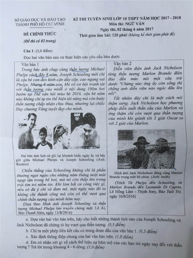 thi lớp 10, tphcm, đề thi ngữ văn