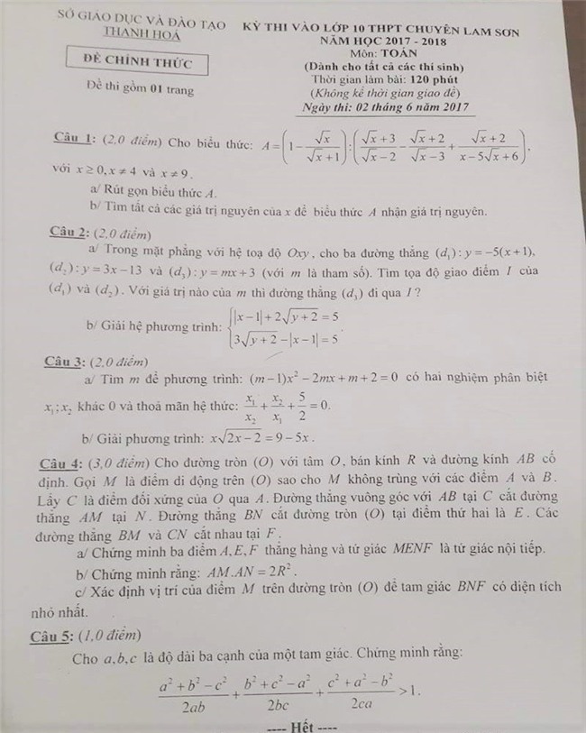 de thi mon toan thi vao lop 10