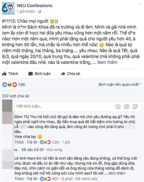 Câu chuyện chỉ sau 1 giờ chia sẻ đã hút hàng ngàn lượt phản hồi và chia sẻ. Nhiều thành viên diễn đàn cho rằng cô gái là kẻ đào mỏ.