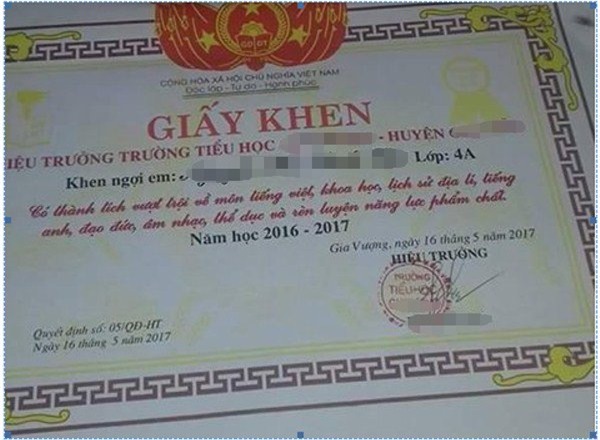 giấy khen, tiểu học, học sinh