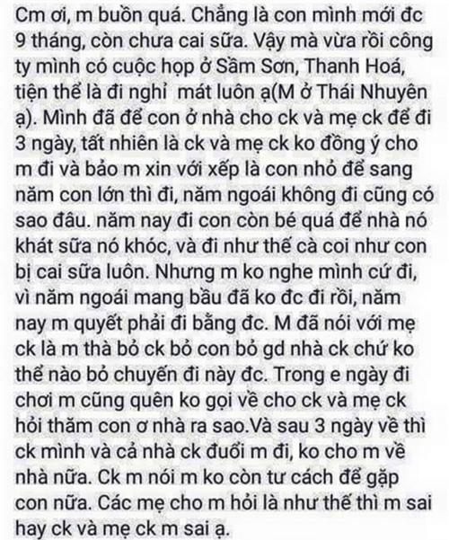 xon xao me bim sua bo con 9 thang di du lich cung cong ty, luc ve bi chong duoi ra khoi nha - 1