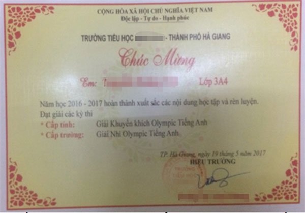 giấy khen, tiểu học, học sinh